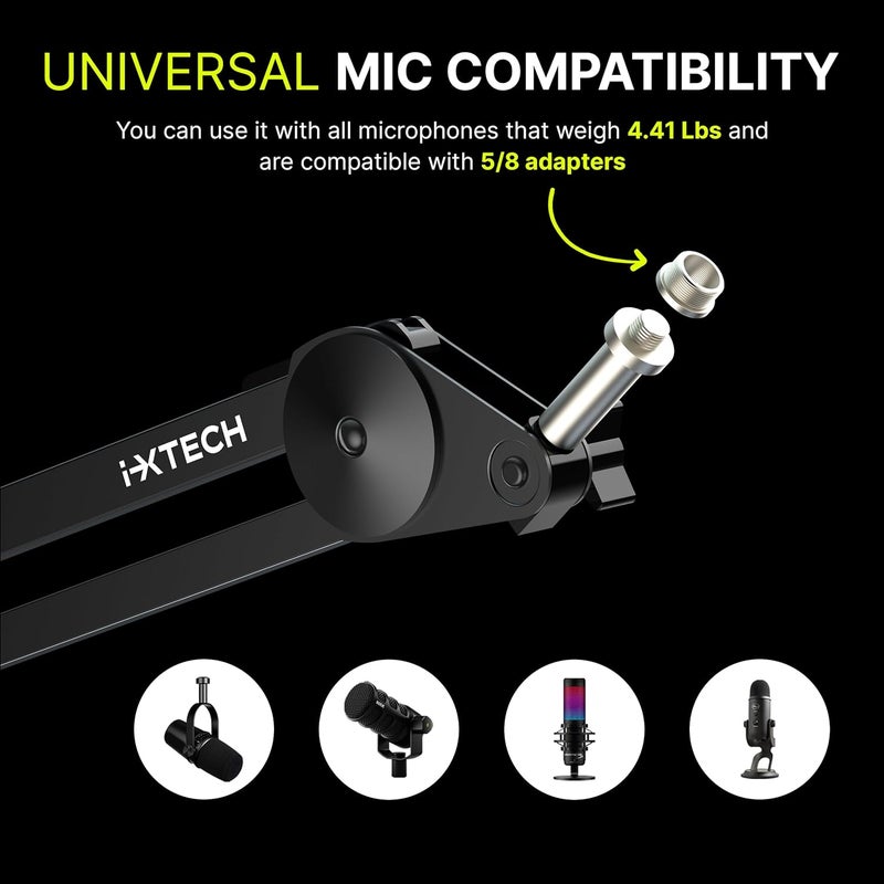 i-XTECH Microphone Boom Arm Stand, Heavy Duty Adjustable Mic Stand with Cable Ties, Desk Mount Arm Stand for Gaming Streaming Podcasting. - Image 2